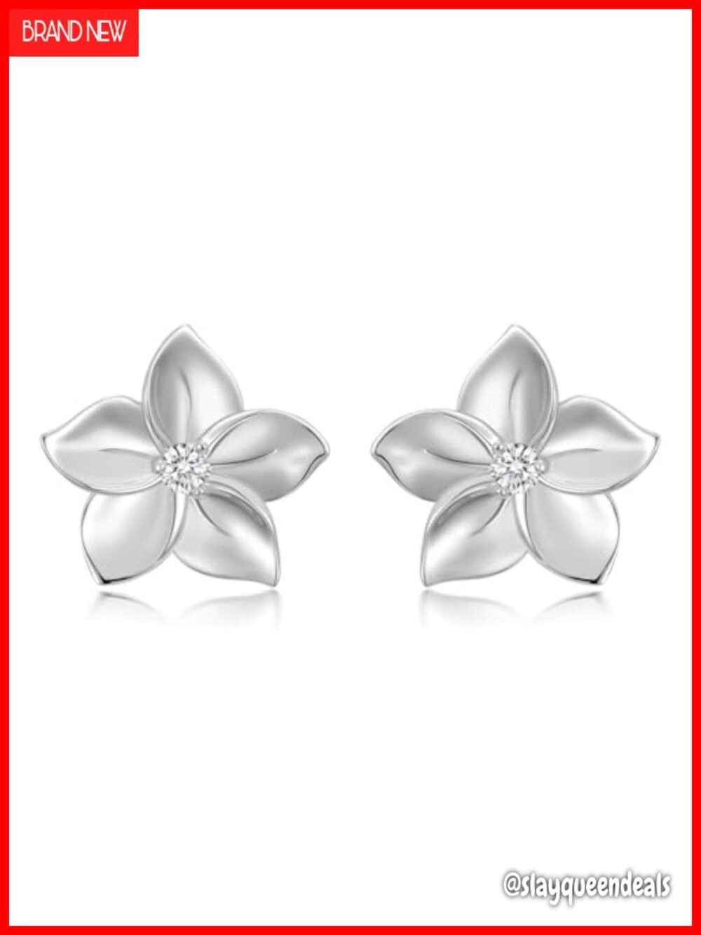 Sterling Silver Plumeria Stud Earrings 0.12ct Lab Grown Diamond Hawaiian